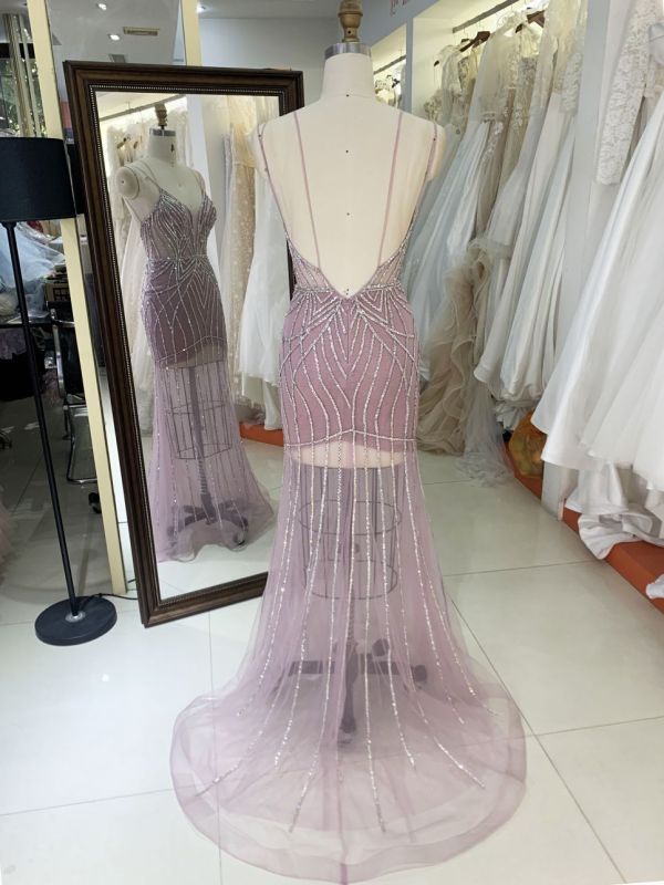 New America wholesale LA brand party breathable beading chain long evening dresses crystal embellished gown for prom dress 2025