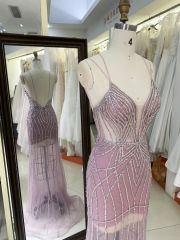 New America wholesale LA brand party breathable beading chain long evening dresses crystal embellished gown for prom dress 2025