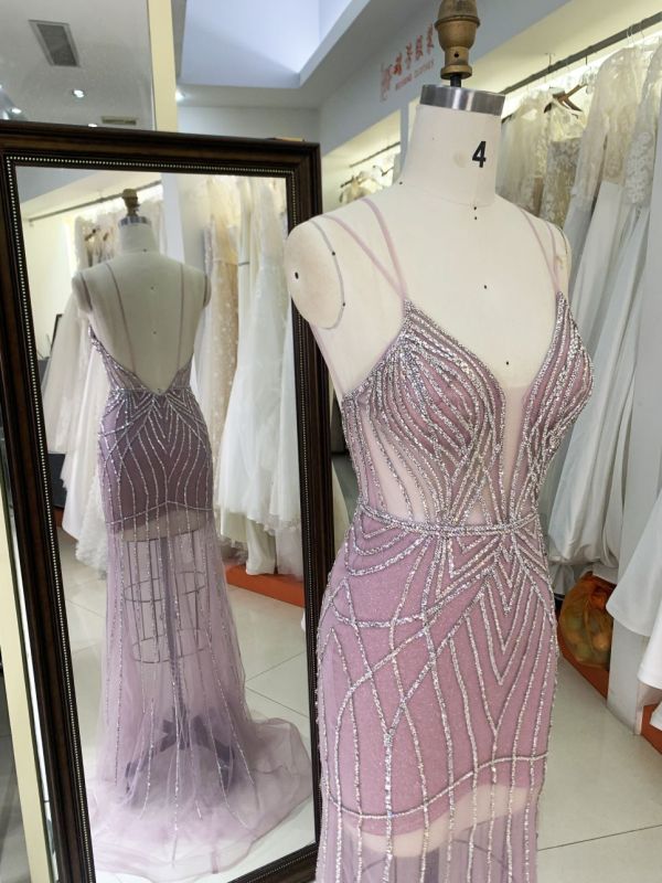 New America wholesale LA brand party breathable beading chain long evening dresses crystal embellished gown for prom dress 2025