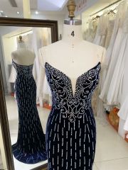 High Quality America wholesale Elegant Ladies Slim Embroidery velvet hot fixed stone evening dress elegant prom 2025
