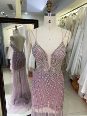 New America wholesale LA brand party breathable beading chain long evening dresses crystal embellished gown for prom dress 2025