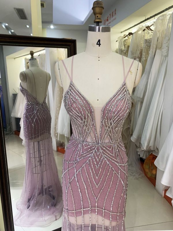 New America wholesale LA brand party breathable beading chain long evening dresses crystal embellished gown for prom dress 2025