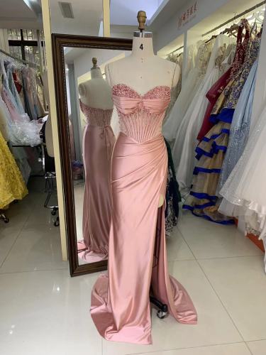 Flower handmade beading new emerald wholesale long gowns evening prom dress 2025