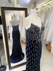 High Quality America wholesale Elegant Ladies Slim Embroidery velvet hot fixed stone evening dress elegant prom 2025