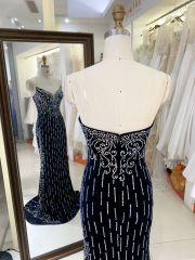 High Quality America wholesale Elegant Ladies Slim Embroidery velvet hot fixed stone evening dress elegant prom 2025