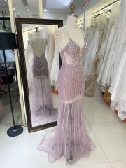 New America wholesale LA brand party breathable beading chain long evening dresses crystal embellished gown for prom dress 2025