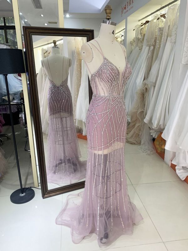 New America wholesale LA brand party breathable beading chain long evening dresses crystal embellished gown for prom dress 2025