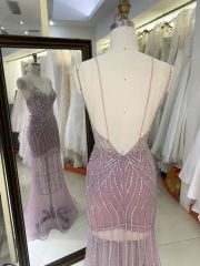 New America wholesale LA brand party breathable beading chain long evening dresses crystal embellished gown for prom dress 2025