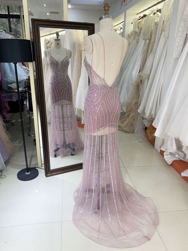 New America wholesale LA brand party breathable beading chain long evening dresses crystal embellished gown for prom dress 2025