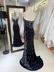 High Quality America wholesale Elegant Ladies Slim Embroidery velvet hot fixed stone evening dress elegant prom 2025