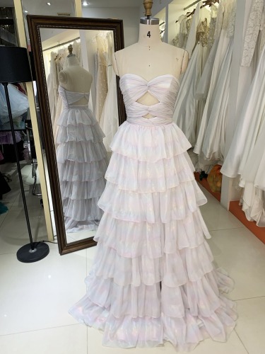 New Ruffle long gown pleat contract color evening dress colorful custom women prom dress elegant 2025