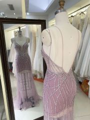 New America wholesale LA brand party breathable beading chain long evening dresses crystal embellished gown for prom dress 2025