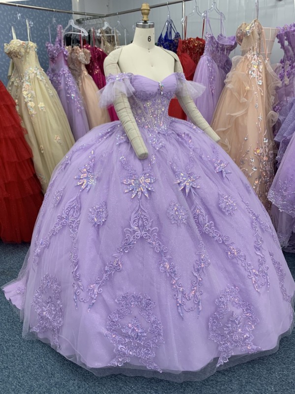2025 Purple Off Shoulder dresses for quinceanera Party Evening Dresses Classic Formal Flower ball gown for girls