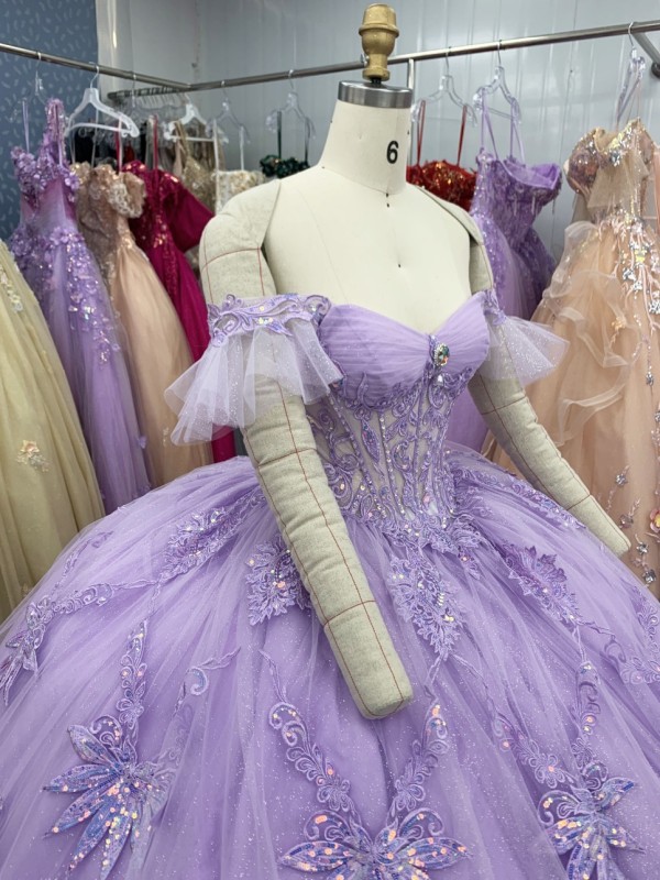 2025 Purple Off Shoulder dresses for quinceanera Party Evening Dresses Classic Formal Flower ball gown for girls