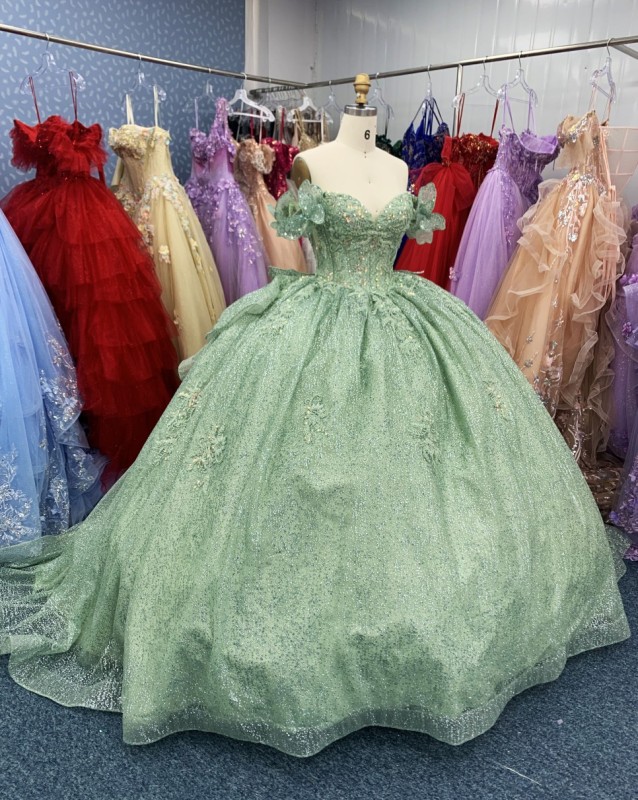 Quinceanera Luxury Beaded Glitter Embroidered Flower Ball Gown Prom Dress Sweetheart Quinceanera Dress 2025