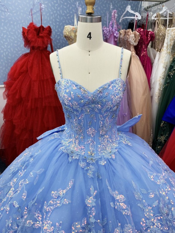 2025 Fashion custom baby blue embroidery adult ceremony princess sexy sleeveless carnival luxury ball gown quinceanera dress