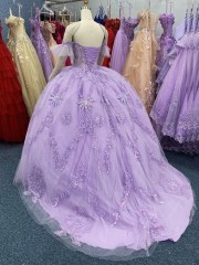 2025 Purple Off Shoulder dresses for quinceanera Party Evening Dresses Classic Formal Flower ball gown for girls