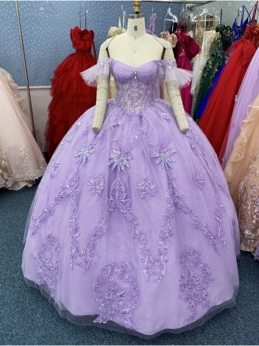 2025 Purple Off Shoulder dresses for quinceanera Party Evening Dresses Classic Formal Flower ball gown for girls
