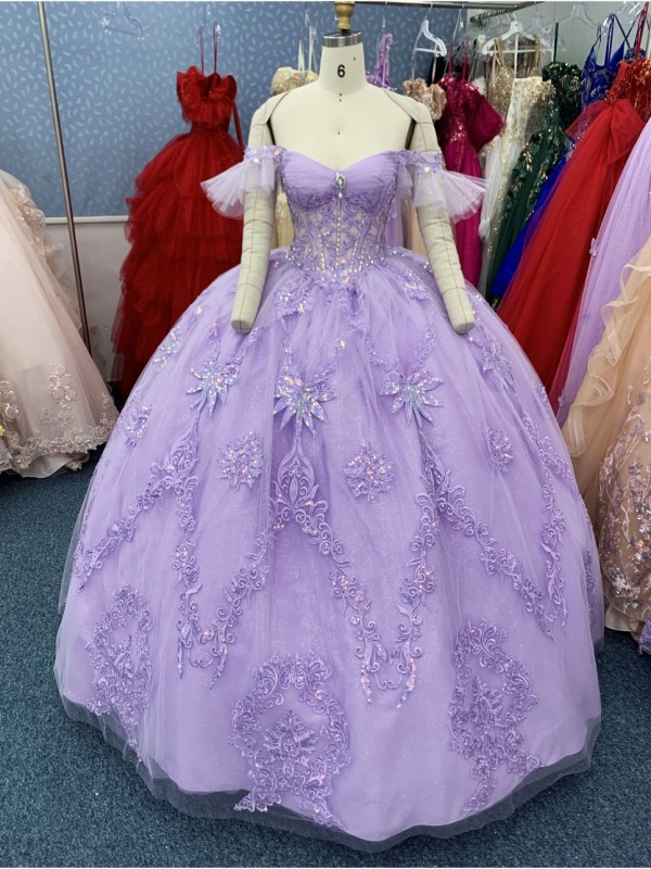 2025 Purple Off Shoulder dresses for quinceanera Party Evening Dresses Classic Formal Flower ball gown for girls