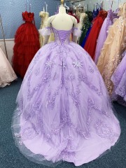 2025 Purple Off Shoulder dresses for quinceanera Party Evening Dresses Classic Formal Flower ball gown for girls