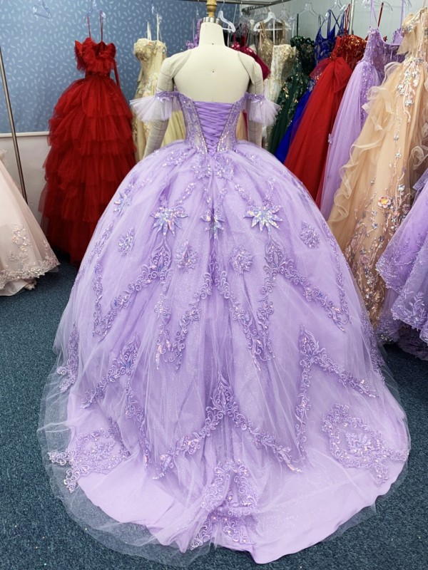 2025 Purple Off Shoulder dresses for quinceanera Party Evening Dresses Classic Formal Flower ball gown for girls