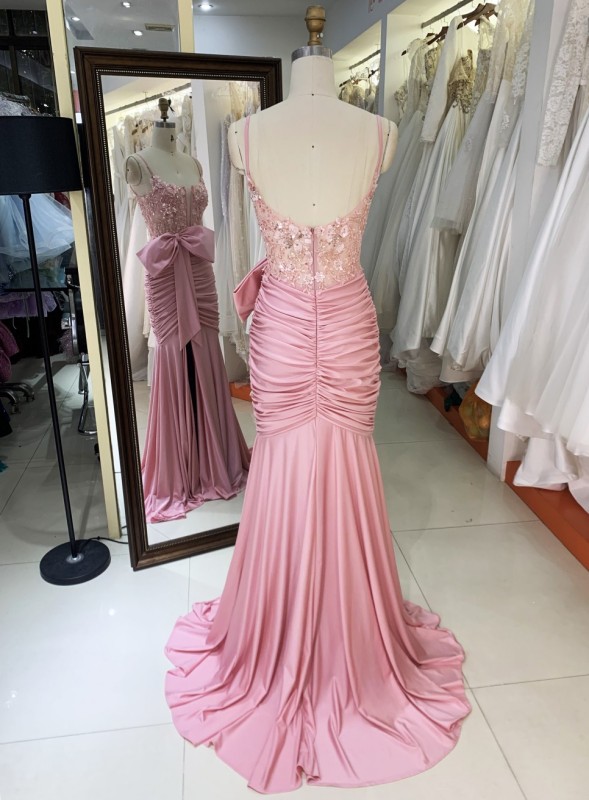 New America wholesale pink party breathable bow ruffle elegant night dress for ladies prom young girl 2025