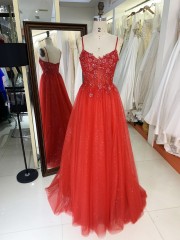 2025 Latest custom luxury teal blue three-dimensional embroidered flower lace A-Line skirt glitter fabric evening prom dress