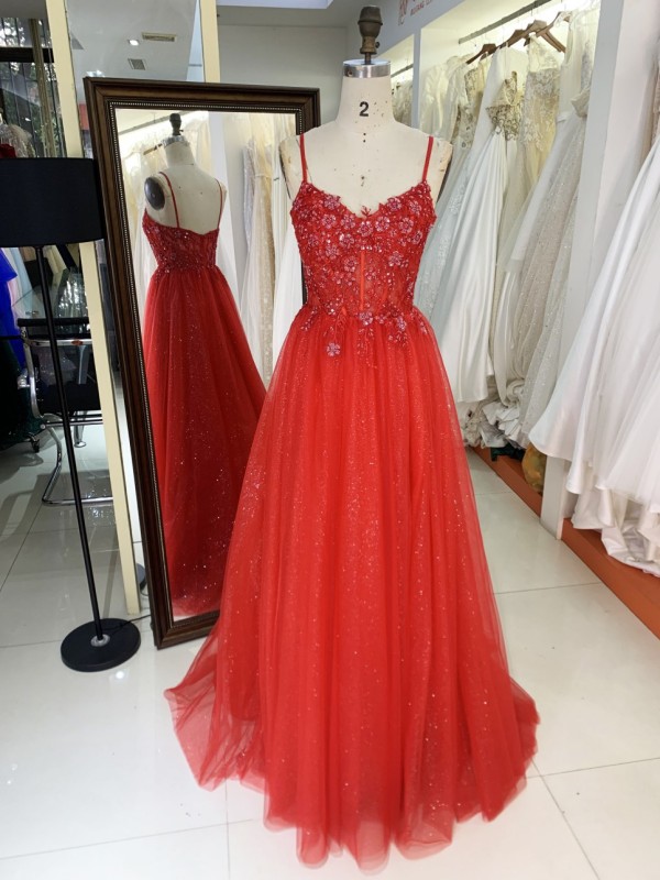 2025 Latest custom luxury teal blue three-dimensional embroidered flower lace A-Line skirt glitter fabric evening prom dress