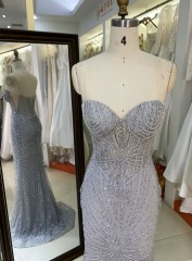 2025 New fashion design luxury silver crystal embellished rhinestones gown female corset lace up back mermaid prom dress