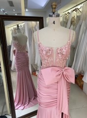 New America wholesale pink party breathable bow ruffle elegant night dress for ladies prom young girl 2025