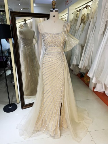 New America wholesale party breathable one shoulder beading chain long evening custom crystal embellished gown prom dress 2025