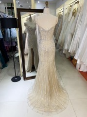 2025 New fashion chic design champagne crystal embellished gown corset strapless high slit evening dress prom mermaid dress