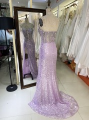 2025 Wholesale lilac emerald champagne fuchsia heavy Beading sweetheart corset Women prom Evening Dresses With High Slit