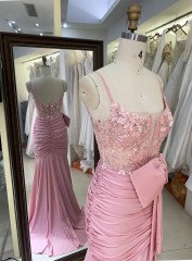 New America wholesale pink party breathable bow ruffle elegant night dress for ladies prom young girl 2025