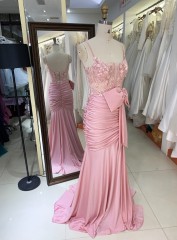New America wholesale pink party breathable bow ruffle elegant night dress for ladies prom young girl 2025