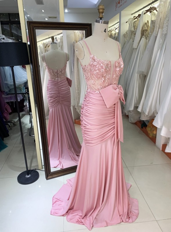 New America wholesale pink party breathable bow ruffle elegant night dress for ladies prom young girl 2025