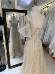 New America wholesale party breathable one shoulder beading chain long evening custom crystal embellished gown prom dress 2025