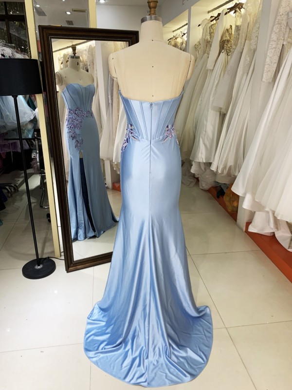 2025 Sleeveless Slit Gown evening dresses New satin prom floral dresses Embroidered Flower Prom Dresses For Women