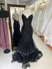 2025 Latest chic light blue sexy sleeveless ruffle mermaid evening dress embroidered lace up back new design prom dress