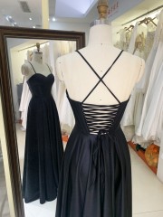 2025 Latest custom black prom dress sexy sleeveless slim pleated A-Line skirt lace up back boning design prom dress