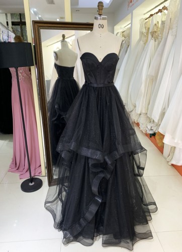 New America wholesale party breathable boning ruffle evening custom black and long prom dresses dress 2025