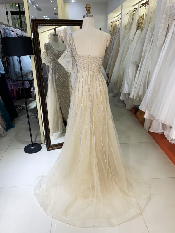New America wholesale party breathable one shoulder beading chain long evening custom crystal embellished gown prom dress 2025