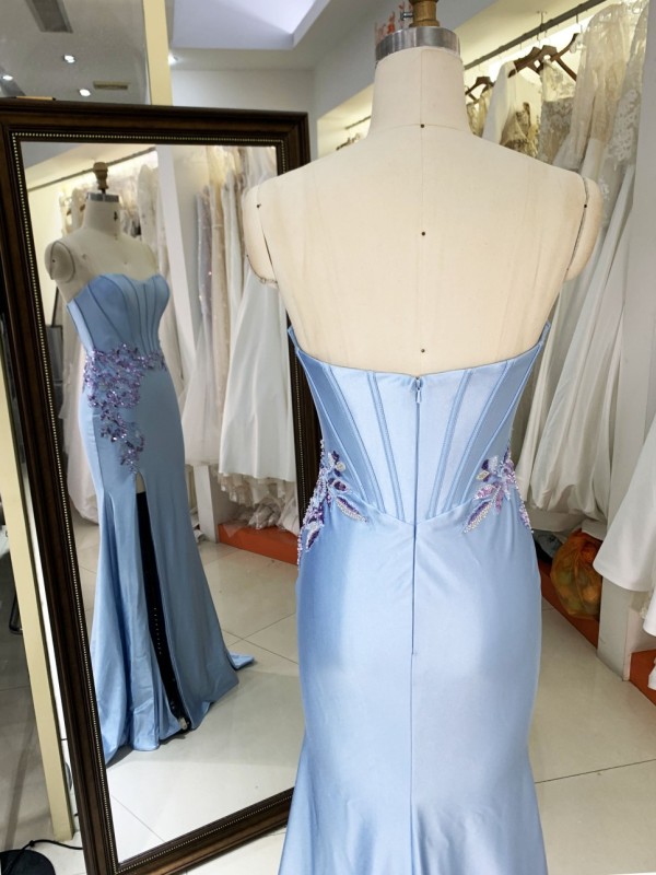 2025 Sleeveless Slit Gown evening dresses New satin prom floral dresses Embroidered Flower Prom Dresses For Women