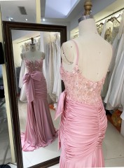 New America wholesale pink party breathable bow ruffle elegant night dress for ladies prom young girl 2025
