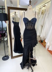 High Quality America wholesale LA brand Elegant Ladies Slim Embroidery prom dress ruffle Formal Style Prom Dress 2025