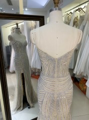 2025 New fashion chic design champagne crystal embellished gown corset strapless high slit evening dress prom mermaid dress