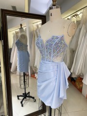 2025 New satin homecoming dress floral dresses for girls wholesale Beading Sequin Lace Back prom evening dresses