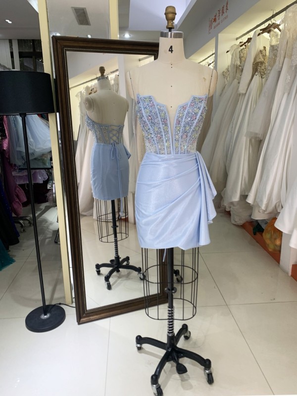 2025 New satin homecoming dress floral dresses for girls wholesale Beading Sequin Lace Back prom evening dresses