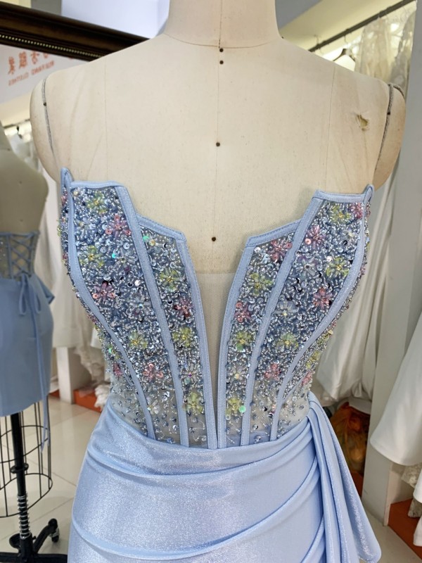 2025 New satin homecoming dress floral dresses for girls wholesale Beading Sequin Lace Back prom evening dresses