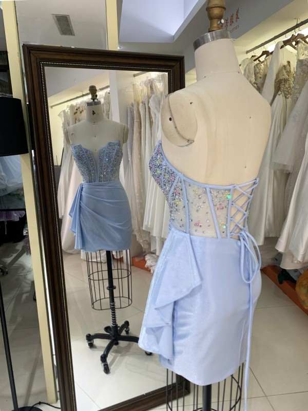 2025 New satin homecoming dress floral dresses for girls wholesale Beading Sequin Lace Back prom evening dresses